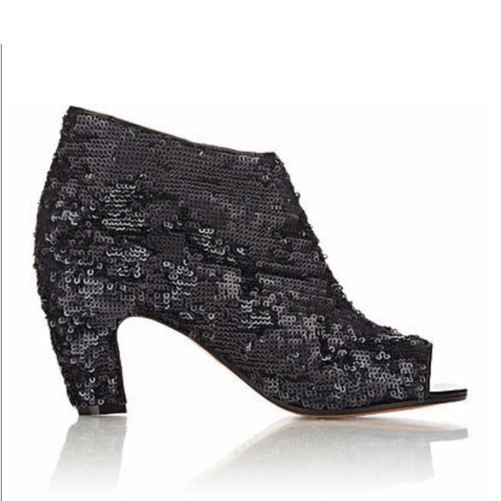 NWT Maison Margiela Paris Black Sequin Peep-Toe Ankle Bootie Size 37.5